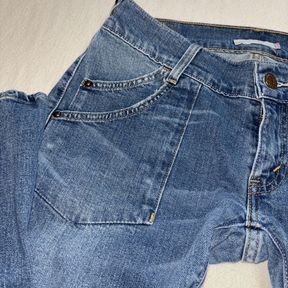 Levis Blue Distressed Low Rise Flare Leg Denim Jeans Pants Y2K Sz 9M JR VTG - Picture 3 of 9